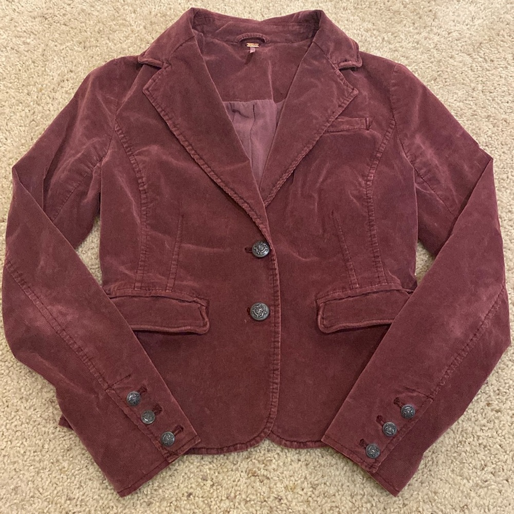 Free People Burgundy Corduroy Blazer XS